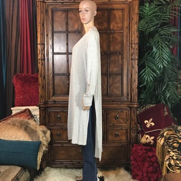 NWOT Cuddle Duds Gray Side Slit High Low Modal Rib Knit Duster Cardigan - Picture 6 of 16